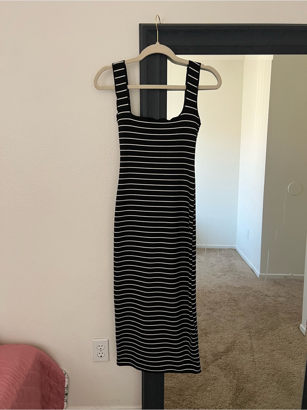 Zara Black and White Striped Midi Tank Dress